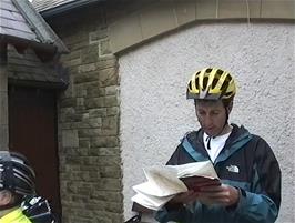 Michael works out the next part of our route outside the Dales Countryside Museum, Hawes